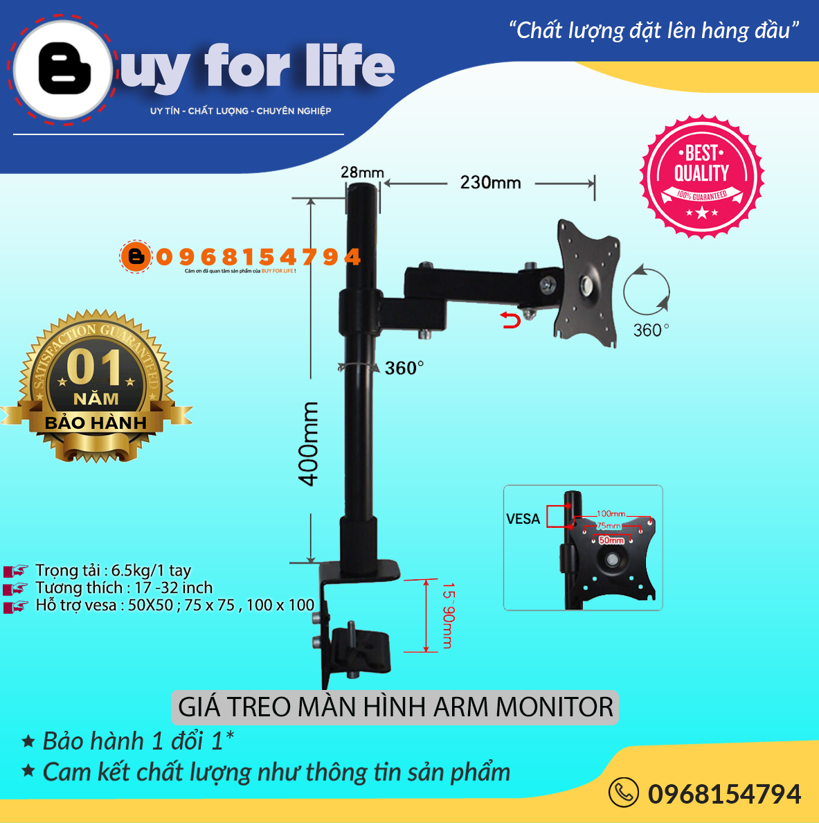 Giá treo màn hình Arm Monitor ( tay 23cm )