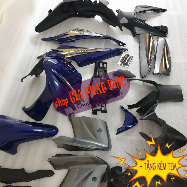 [ TẶNG KÈM TEM ] Dàn áo - dàn mủ xe Wave S110 / RS 110 màu XANH TÍM THAN