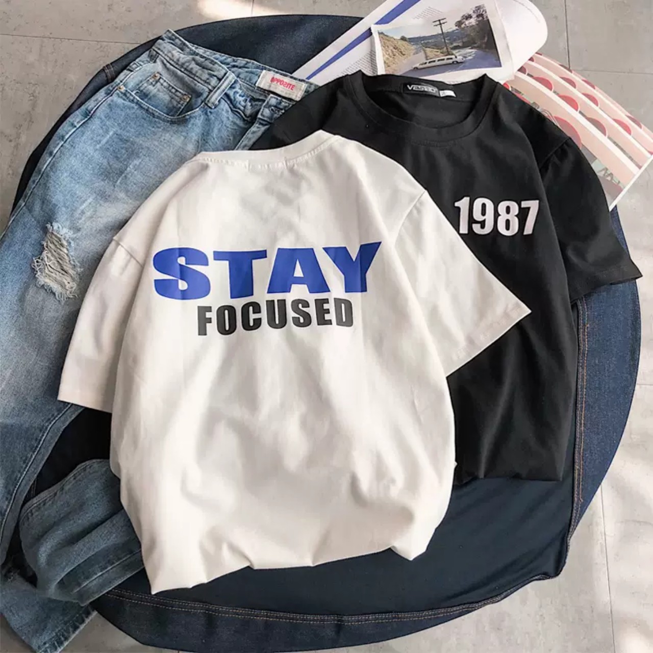 Áo thun stee stay focused 1987 unisex