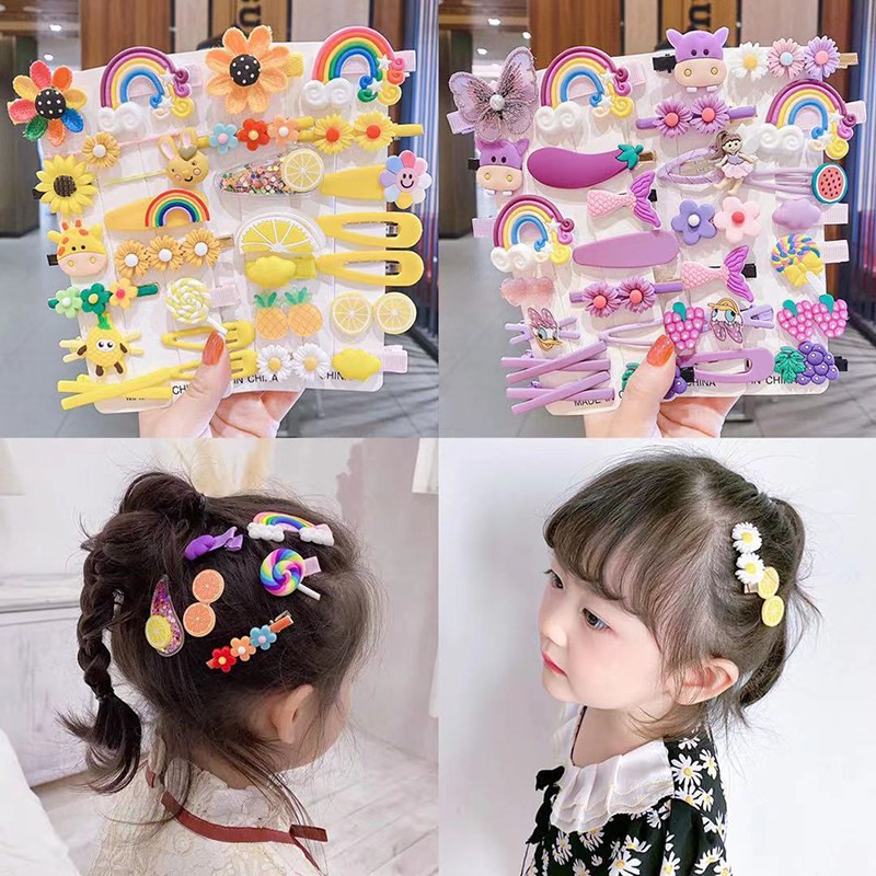 Kẹp Tóc Cho Bé Gái Set Kẹp 14 Chi Tiết nhiều họa tiết dễ thương