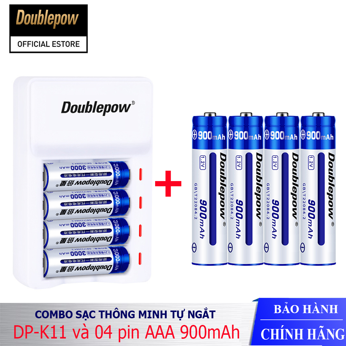 [Combo Sạc K11 và 4 pin AAA 900mAh] Sạc nhanh pin AA AAA tự ngắt DP-K11 và 4 viên pin AAA 900mAh chính hãng Doublepow, sạc pin thông minh có đèn LED báo khi pin đầy