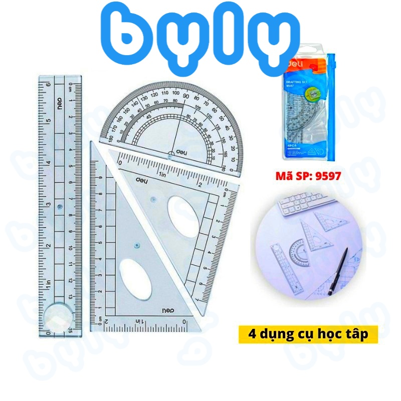 Bộ thước 4 món tiện dụng deli 9597 - byly store
