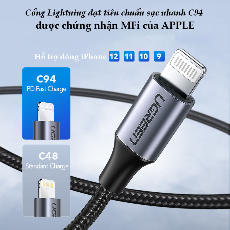 Cáp sạc nhanh USB-C sang Lightning MFI UGREEN US304 - Sạc nhanh 50% trong 30 phút cho iPhone 11 Pro Max / iPhone Xs Max / iPhone XR / iPhone 8 Plus, dài từ 0.25 - 2m Cáp sạc nhanh USB-C sang Lightning MFI UGREEN US304 - Sạc nhanh 50% trong 30 phút cho iPhone 11 Pro Max / iPhone Xs Max / iPhone XR / iPhone 8 Plus, dài từ 0.25 - 2m