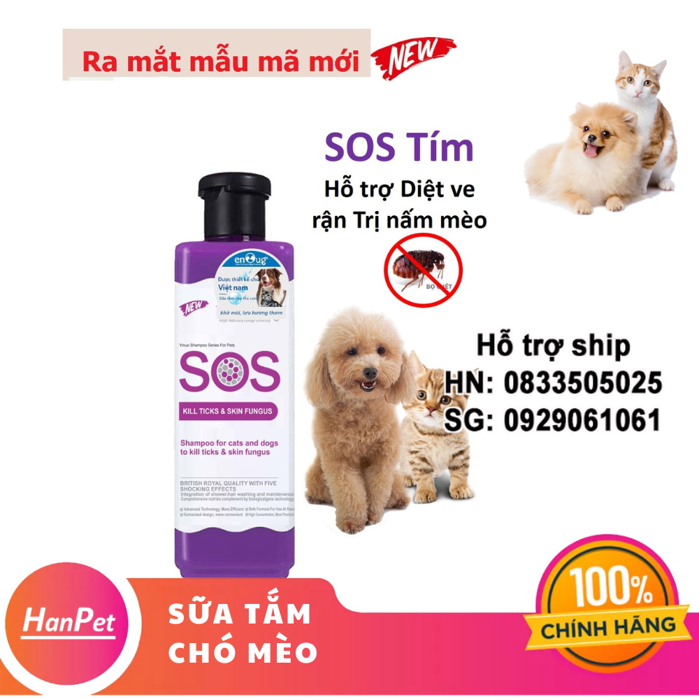 Hanpet - Sữa Tắm SOS tím - 530ml (Hạn chế ve rận) trị ngứa cho chó mèo ( 366b)