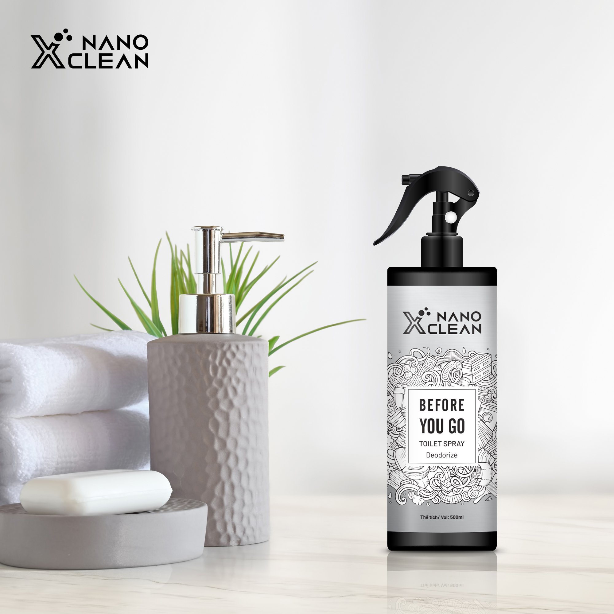 Chai xịt nhà vệ sinh nano bạc diệt khuẩn khử mùi bồn cầu toilet, nhà vệ sinh, nhà tắm-nano xclean toilet spray diệt khuẩn khử trùng khử mùi bồn cầu 500ml- aht corp