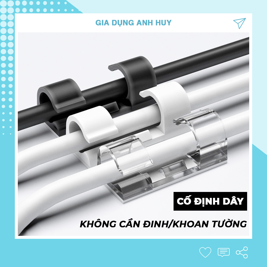 Vỉ 20 nẹp dây diện dán tường giúp kẹp cố dịnh dây điện dây cáp gắn tường siêu dính Gia Dụng Anh Huy