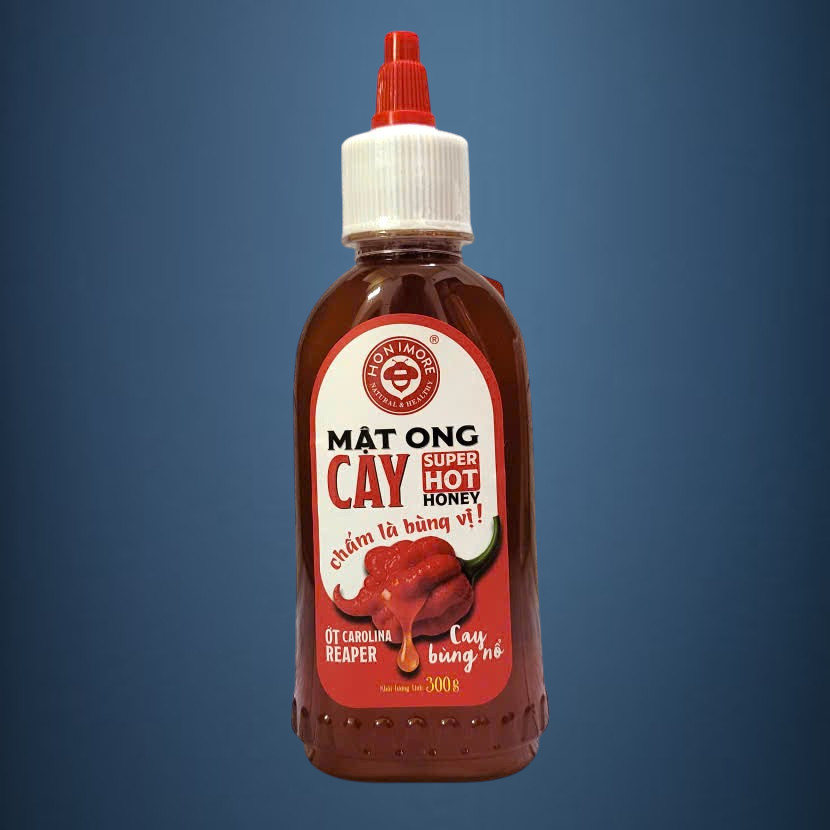HONIMORE - chai ĐỎ 300gr - MẬT ONG CAY BÙNG NỔ Super Hot Honey with Carolina Reaper