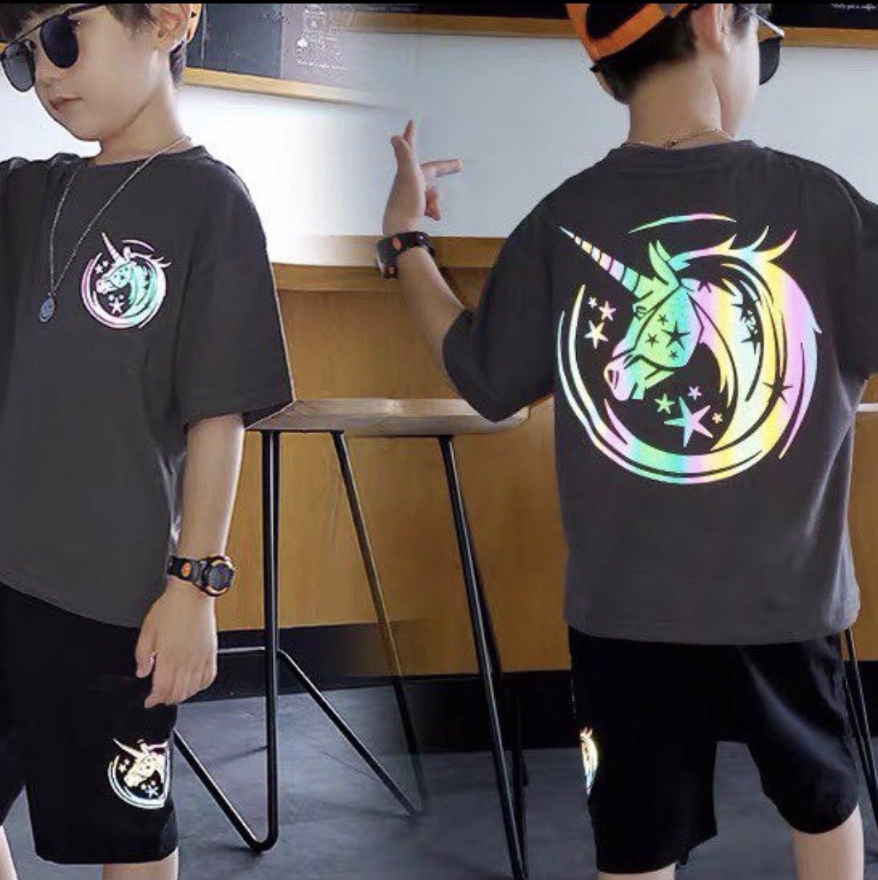 Áo thun bé trai Babekids ngựa Unicorn phản quang,áo thun bé trai 5-14 tuổi