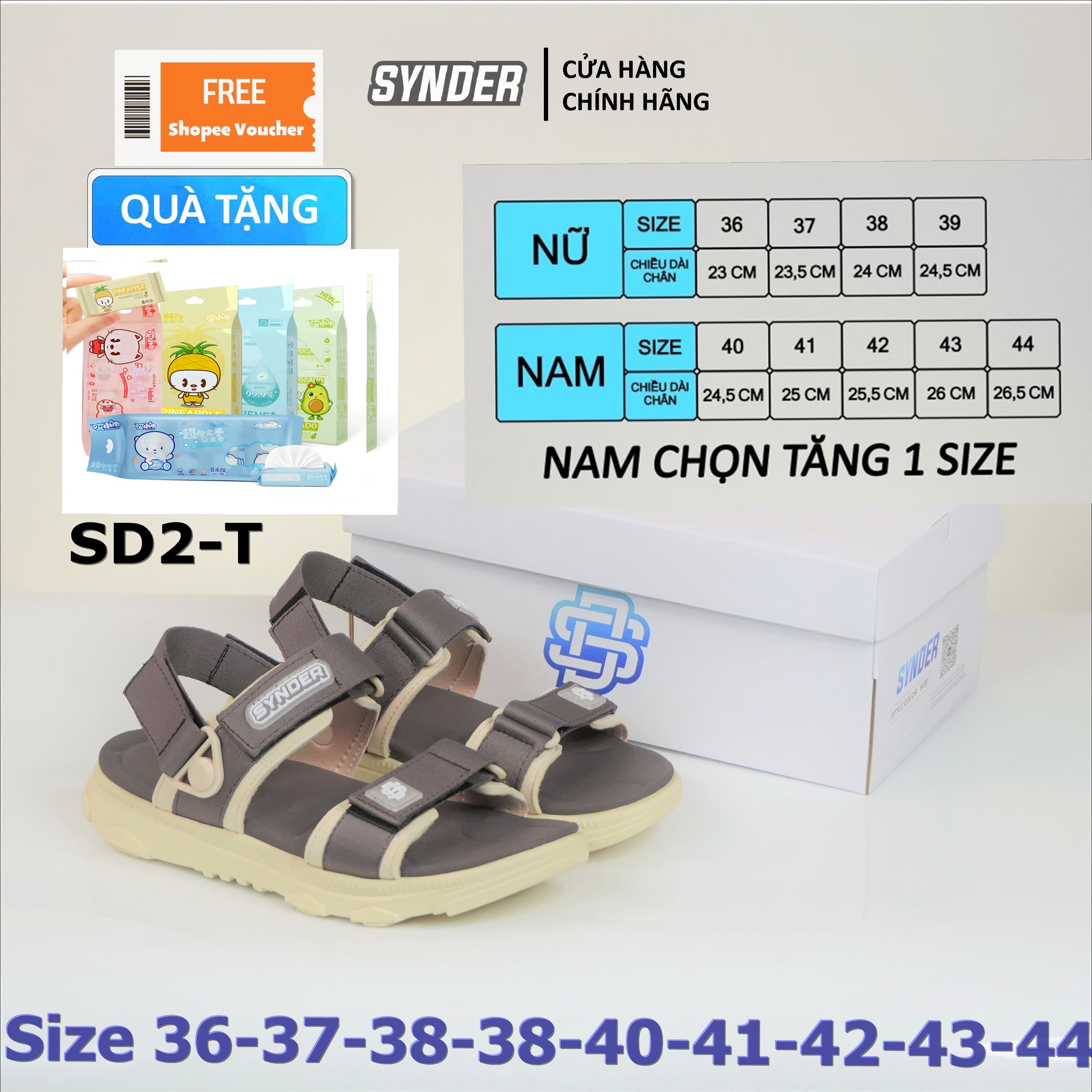 Giày sandal SYNDER SD2-T Phiên bản mới nhất Màu Be-Nâu-Fullbox-kèm quà