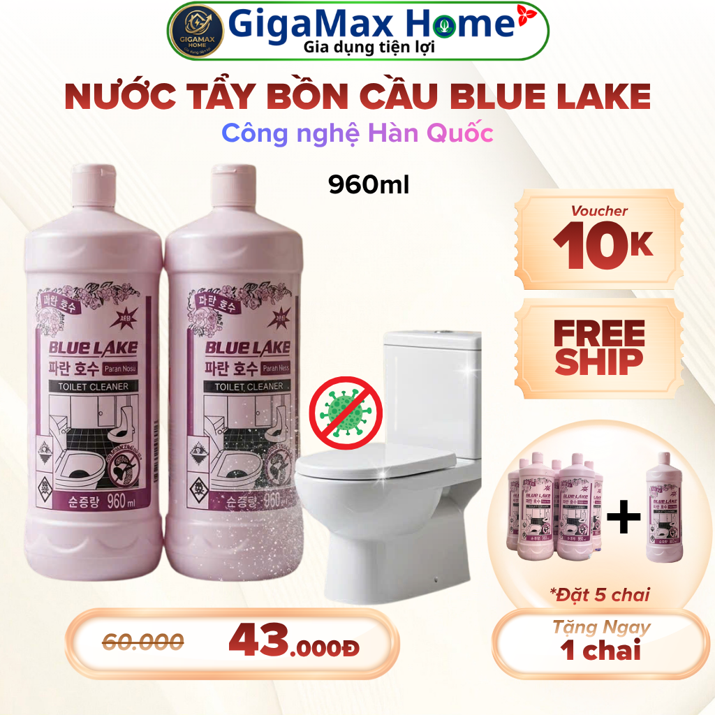 Nước Tẩy Bồn Cầu & Nhà Vệ Sinh BLUE LAKE - Hương Đào Đậm Đặc (Chai 960ml) công nghệ Hàn Quốc