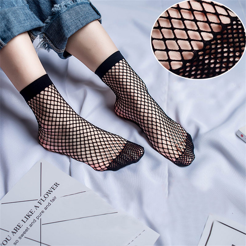 Sexy lưới lưới lưới lưới mắt cá chân phụ nữ vớ rỗng ngắn màu đen vớ ren lưới cá cho nữ bán mùa hè không trượt vớ nhật bản