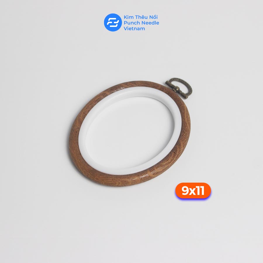 Khung thêu nhựa hình Oval họa tiết gỗ phong cách vintage trang trí thủ công