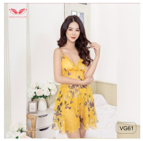 Váy ngủ hai dây lụa voan cao cấp họa tiết hoa tinh tế sexy VG108 VNGO