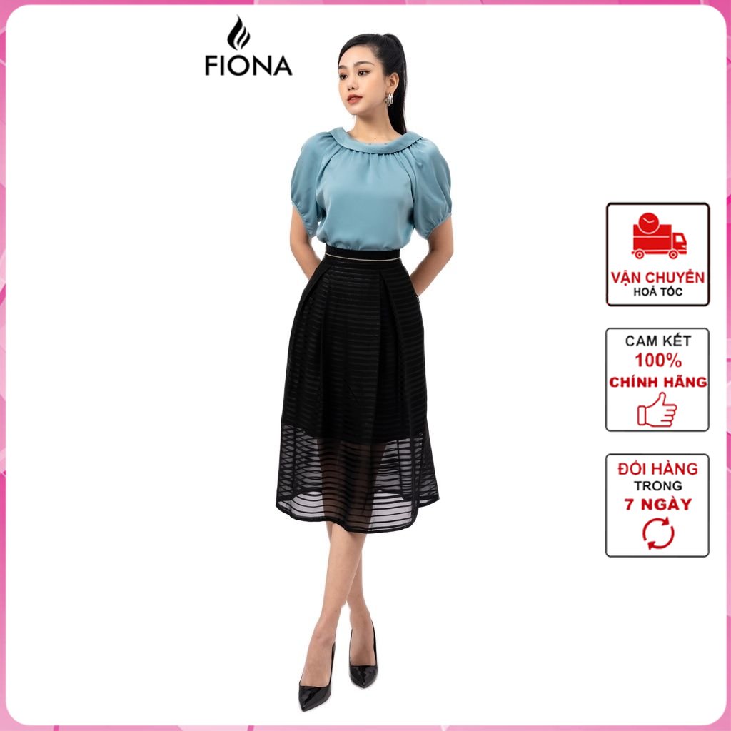 Chân váy nữ dáng dài, khóa sườn, phối chifon fiona f250735