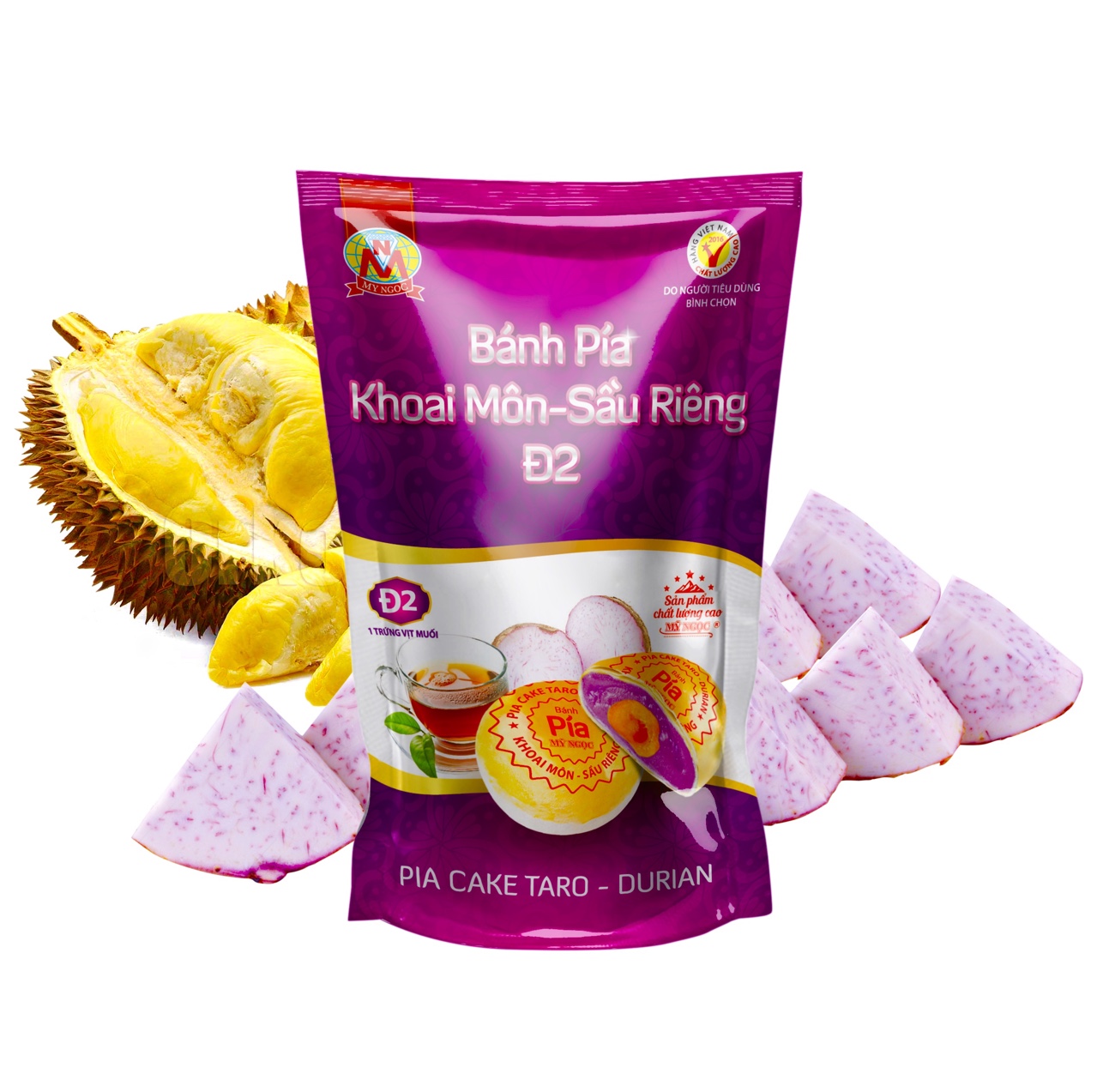360g Bánh pía Đ2 sầu riêng chín KHOAI MÔN tươi, có 4 BÁNH 90g trong 1 TÚI, có ½  TRỨNG MUỐI 1 bánh, bùi bùi KHOAI MÔN – thơm SẦU RIÊNG chín tự nhiên – béo béo TRỨNG MUỐI, CHẤT XƠ TỐT lợi tiêu hóa, có TINH BỘT KHÁNG tăng lưu thông máu