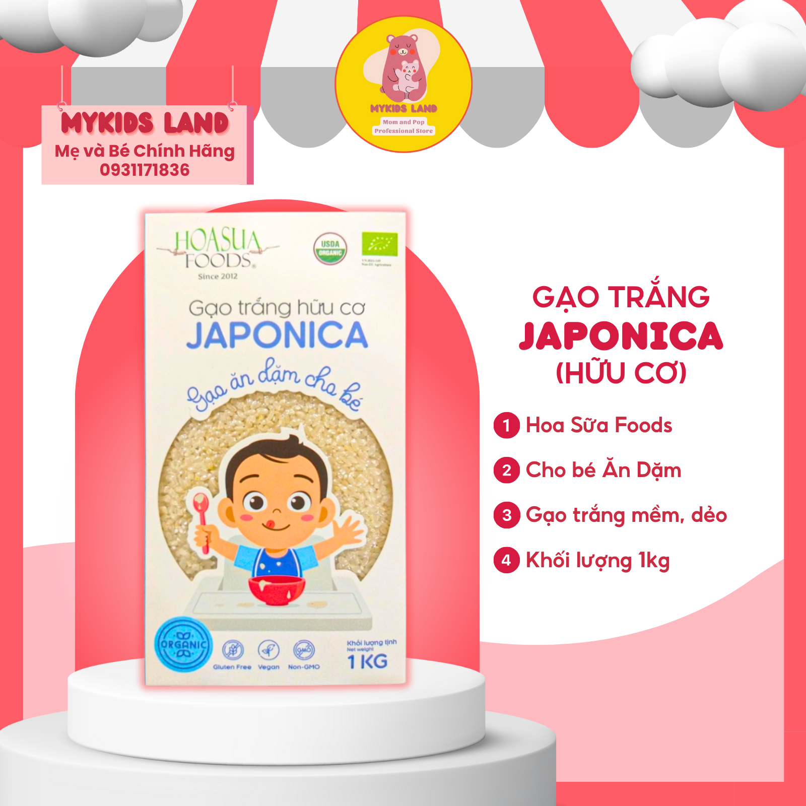 Gạo trắng hữu cơ cho bé ăn dặm japonica nhật hoa sữa foods 1kg - gạo nấu cháo