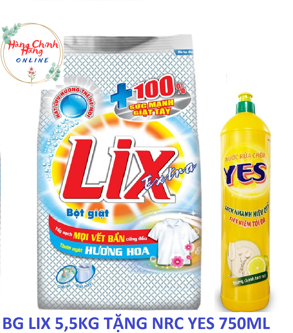 ComBo Bột giặt LIX 5,5kg Hương Nước hoa tặng NRC  750g hương Chanh