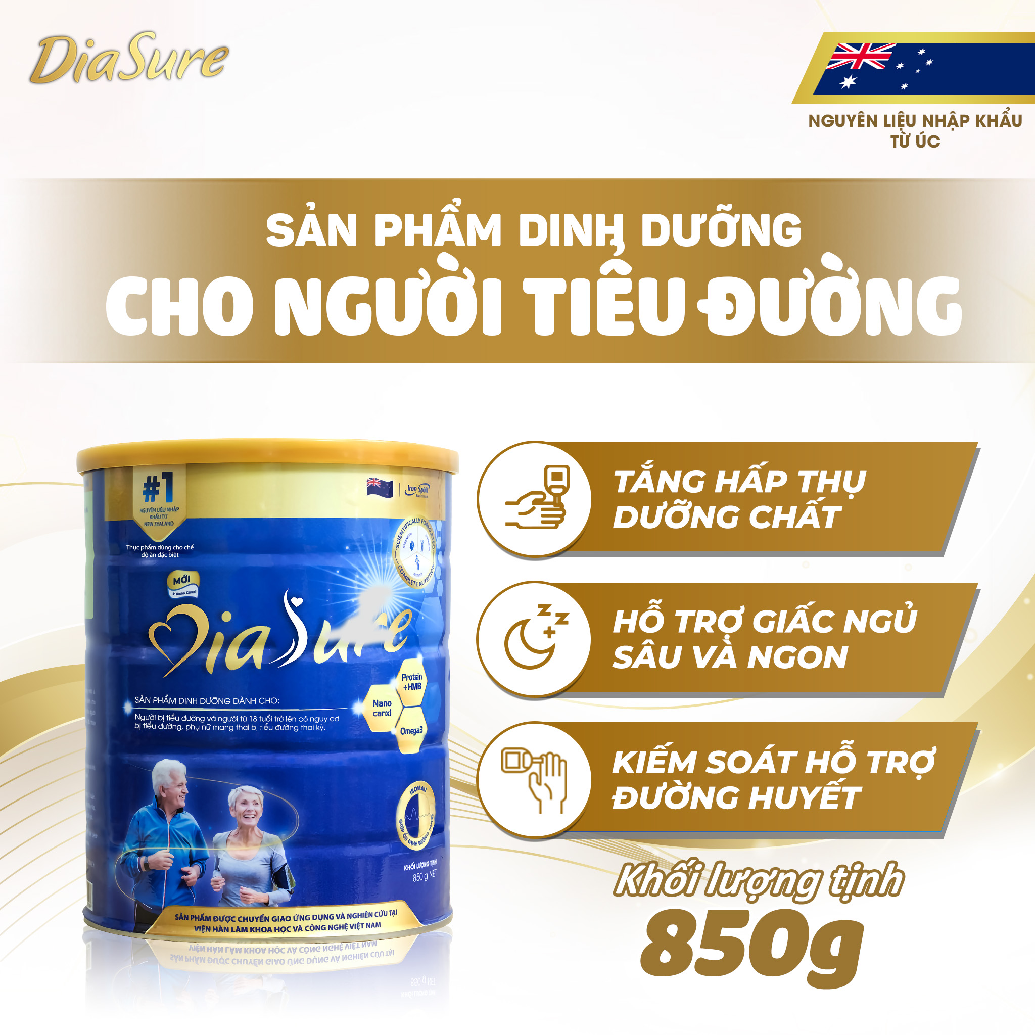 Sữa Non Diasure 850G (NEW) bổ sung thêm Nano Canxi, Omega3, Protein HMB-Sữa dành cho người tiểu đường