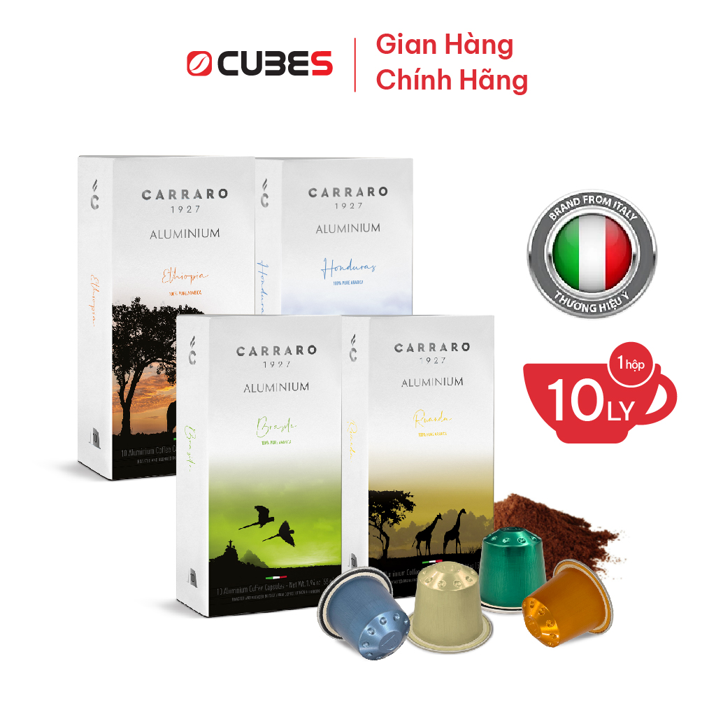 Cà phê viên nén Carraro – Single Origin Blend - Nhập khẩu từ Ý - Tương thích máy capsule Nespresso