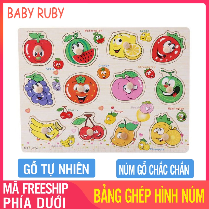 Bảng Ghép Hình Gỗ Có Núm - 12 chi tiết, gỗ cao cấp, chủ đề hoa quả - Bảng ghép hình núm gỗ, bảng ghép hình bằng gỗ, bảng gỗ ghép hình cho bé, đồ chơi bảng núm gỗ xếp hình