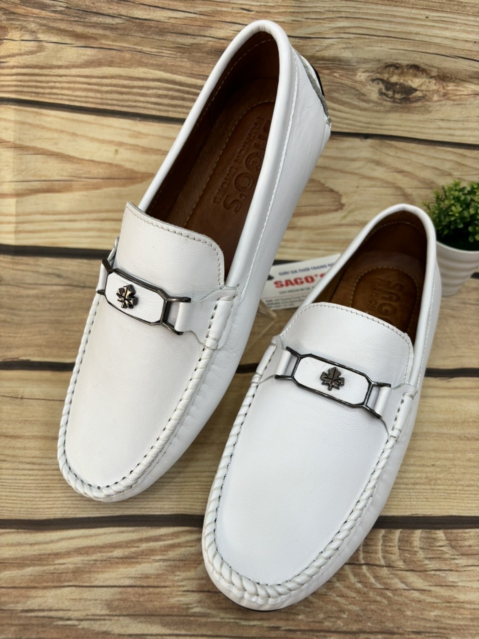 Giày  mọi trắng MT03 Giày lười nam da bò màu trắng bảo hành 12 tháng (tặng 1vớ khử mùi)