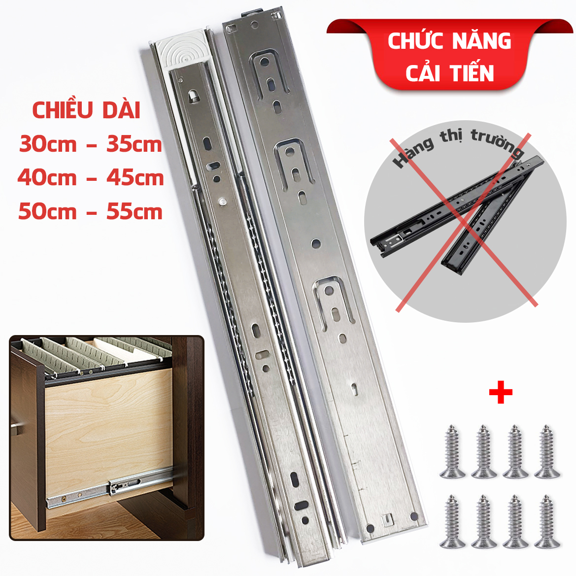 Bộ 2 Phụ Kiện Ray Cửa Lùa Thanh Trượt Đỡ Ngăn Kéo Tủ Quần Áo Nhấn Mở Inox Giảm Chấn Chịu Lực Chống Va Đập Cao Cấp