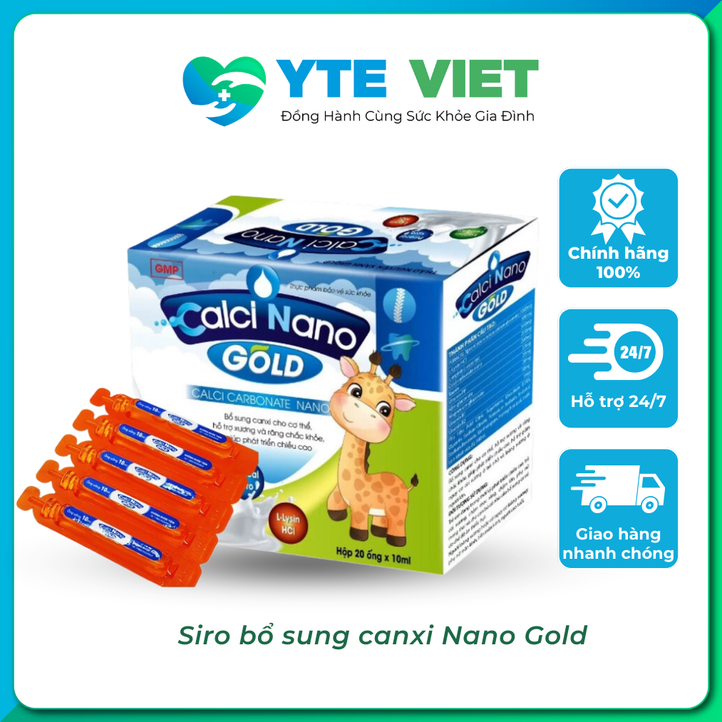 (Combo 4) hộp Siro bổ sung canxi Nano Gold hỗ trợ phát triển chiều cao ở trẻ và giảm loãng xương ở người cao tuổi