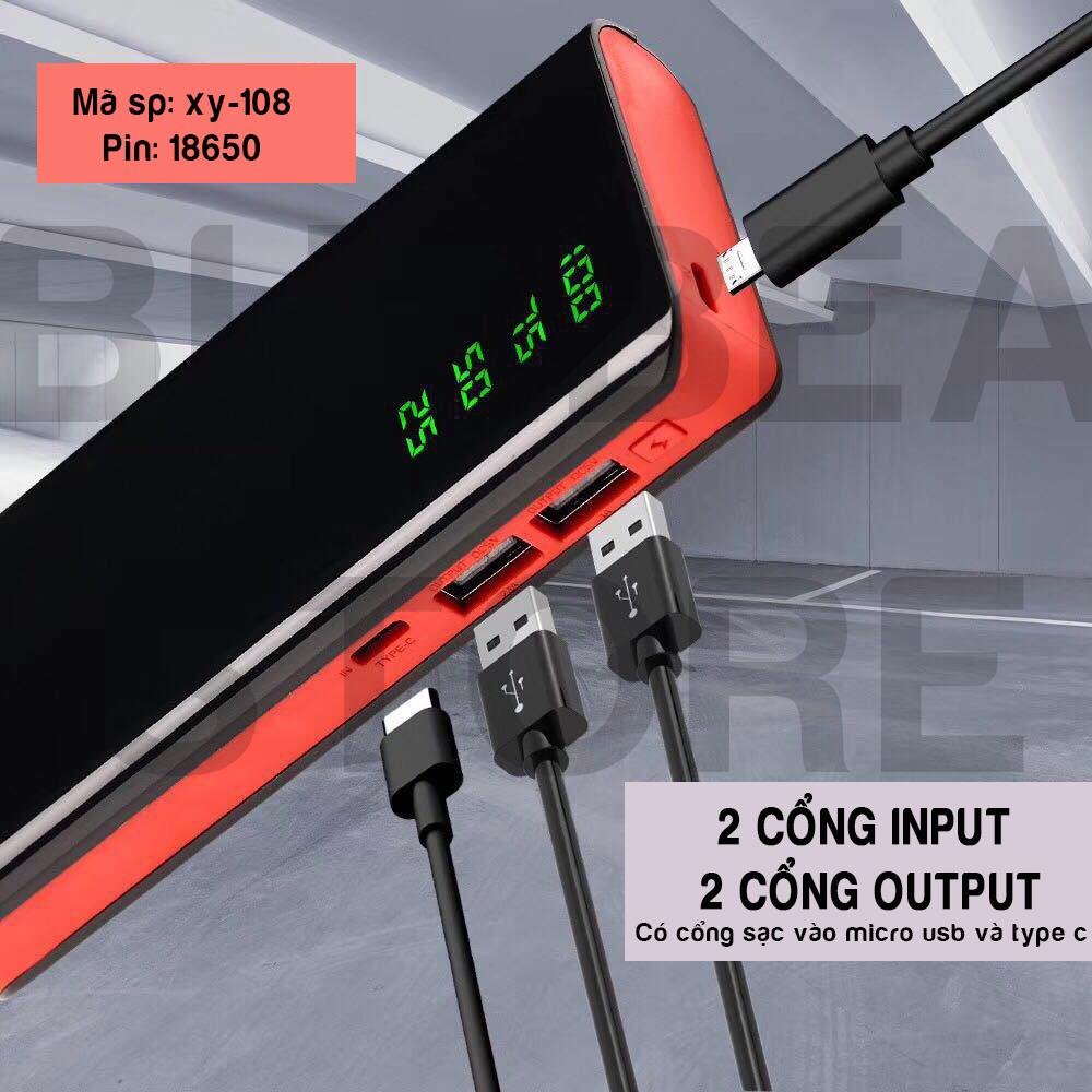 Pin Sạc Dự Phòng Dung Lượng Pin 10000mah 2 cổng USB sạc ra 2 cổng sạc vào micro USB và type c, sạc nhanh dòng điện 2.1 A cho mọi điện thoại thông, an toàn, không gây hại thiết bị sạc xy-08