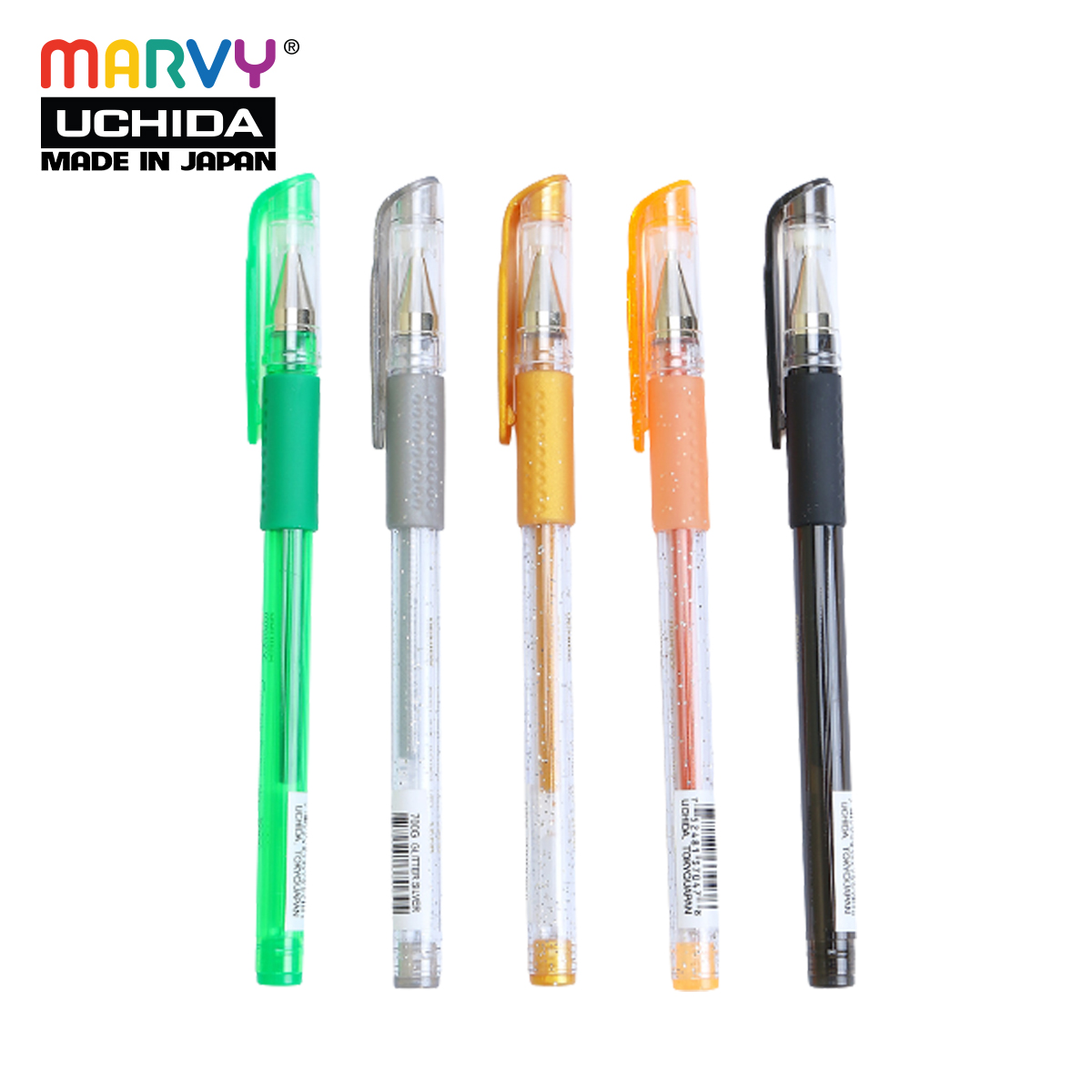 Combo 5 Bút gel MARVY 700G (đen,xanh lá, bạc KT, đồng KT, cam KT)