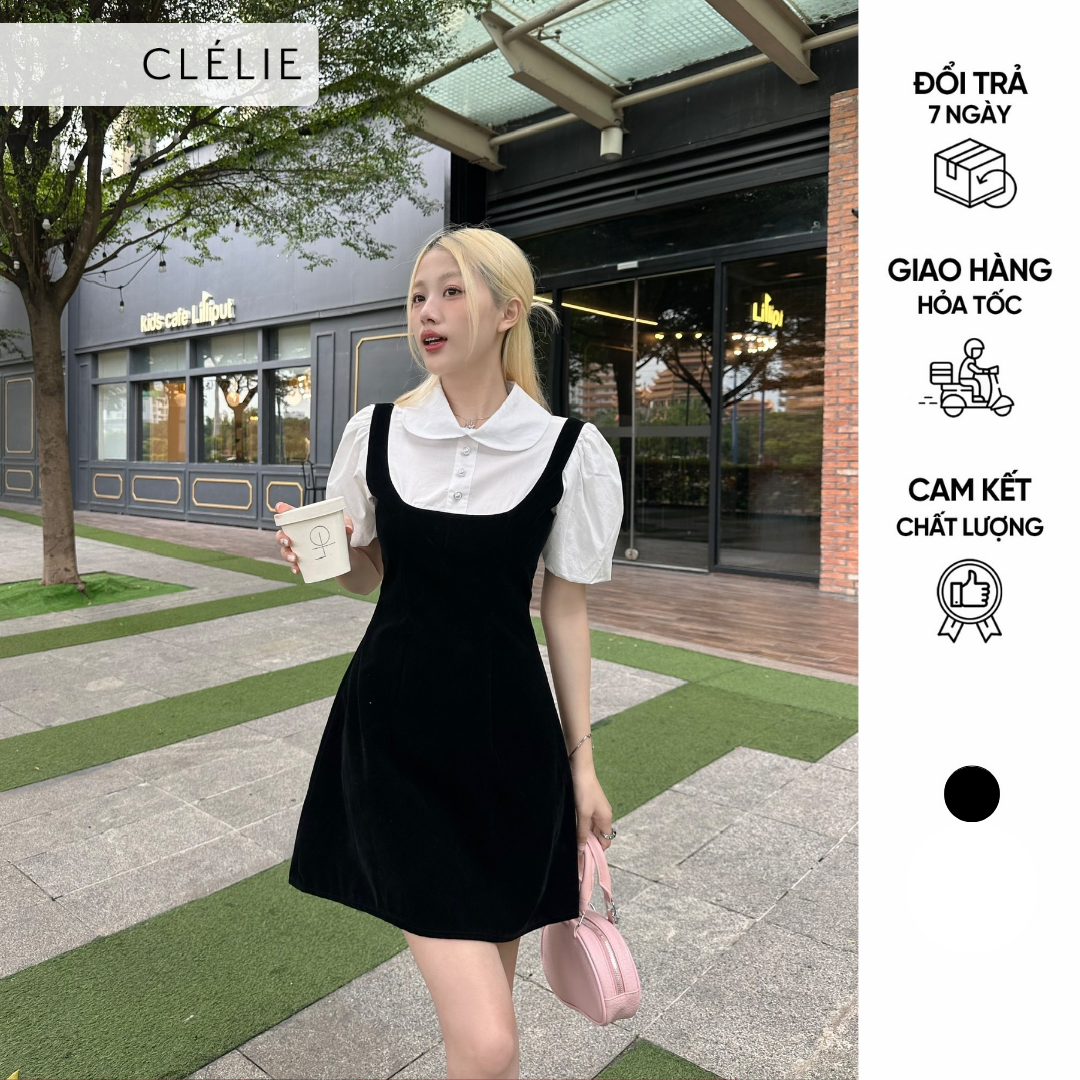 Đầm chữ a cotton nhung tay ngắn nhún rộng | lilac dress - clélie