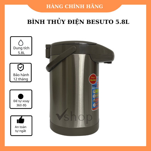 Bình thủy điện besuto 5.8l, đun sôi, giữ ấm, đế xoay 360 độ, bơm nước tự động, bh 1 năm