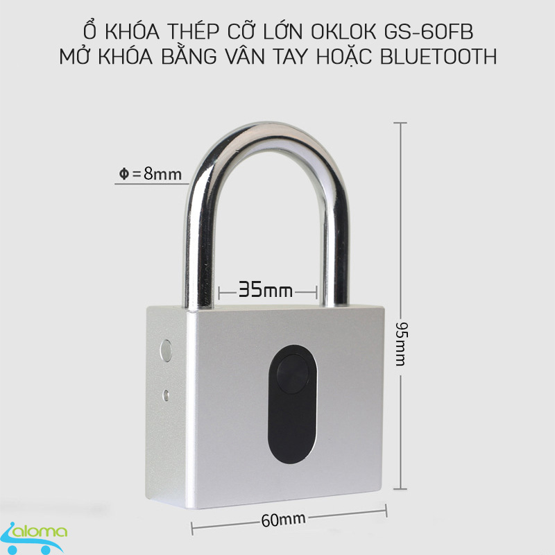 Ổ khóa thép cỡ lớn mở bằng điện thoại hoặc vân tay OKLOK GS-60FB cao cấp chống nước chống phá khóa