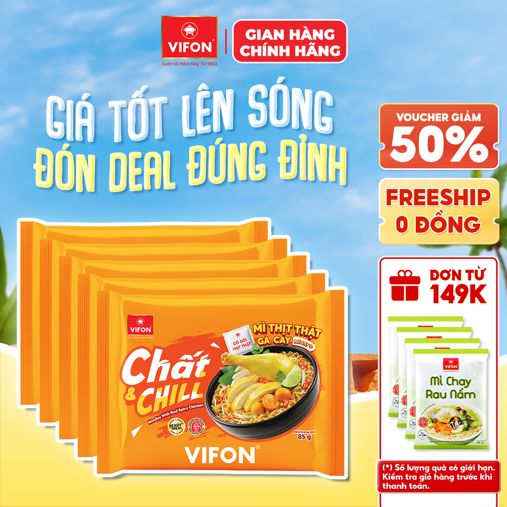 [Voucher 28% đơn từ 400K] Set 5 Gói/ Set 10 Gói Mì Thịt Thật Gà Cay VIFON 85g  Vị Gà Cay Hàn Quốc Đậm Vị, Cay Tê Hấp Dẫn