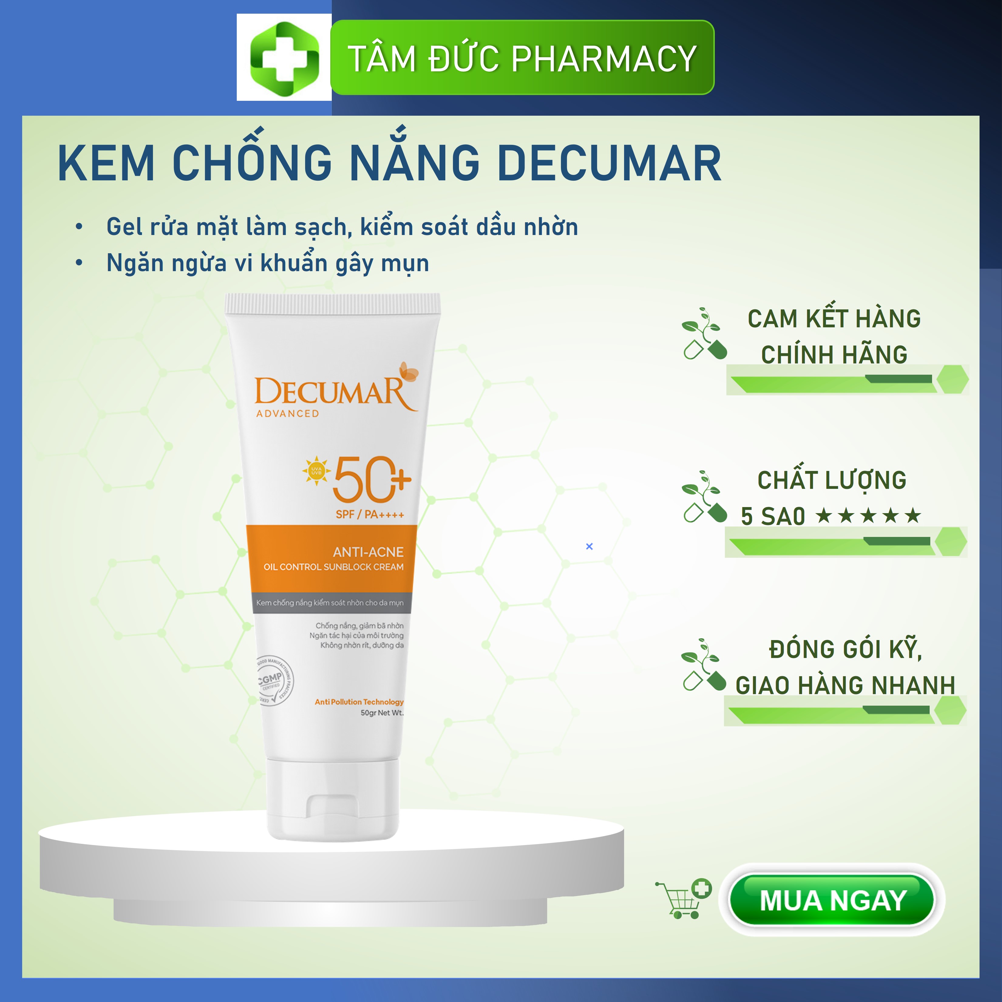 [HCM]Kem Chống Nắng DECUMAR ADVANCED [Tuýp 50g] - DECUMAR SUNBLOCK CREAM [SPF50+]
