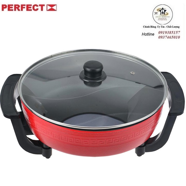 Nồi Lẩu Điện Nướng 4.5L Đa Năng Perfect Gồm 2 Ngăn Chống Dính Nắp Kính Nấu Nhanh Tiết Kiệm Điện -Hàng Chính Hãng