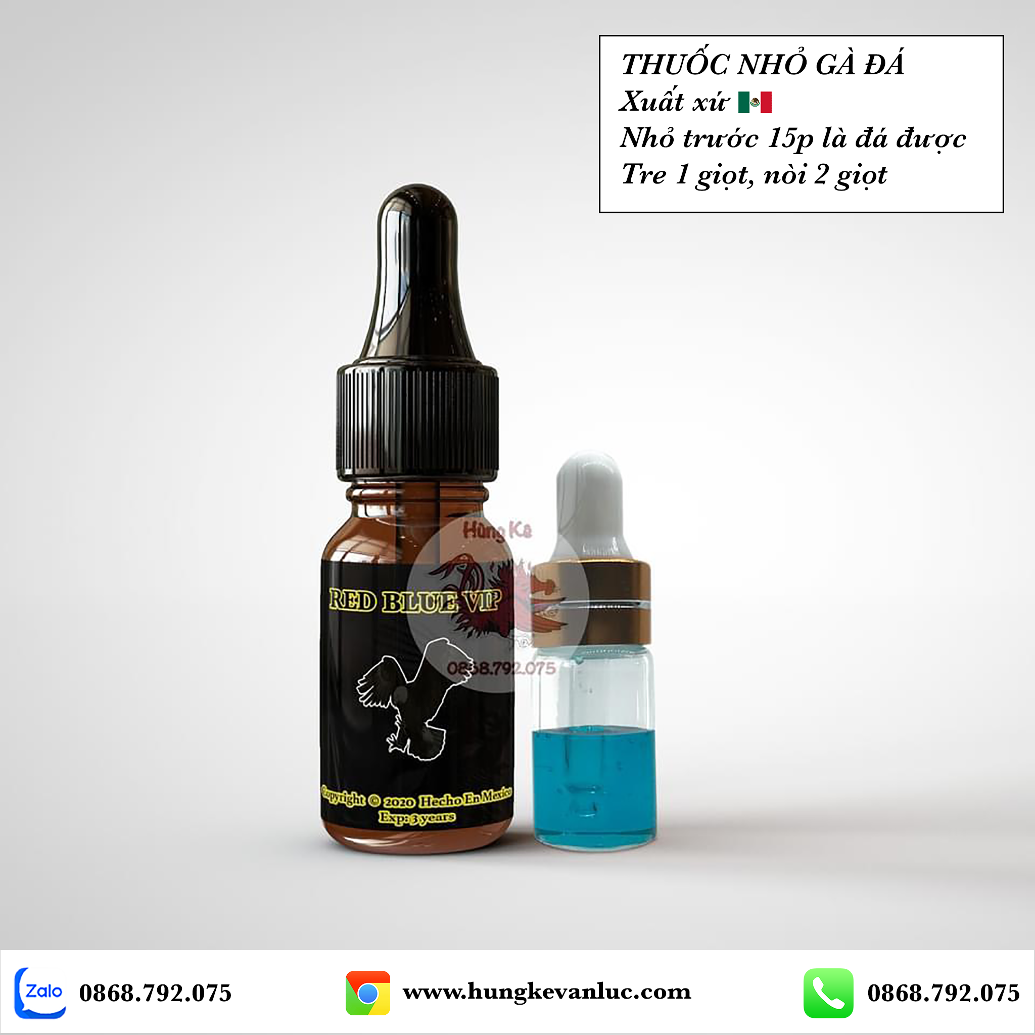 Thuốc nhỏ gà đá Red Blue Vip - Xuất xứ MEXICO - Giúp gà TĂNG BO LỚN, CHỐNG ÓI, TẢI CỰA, CỰC KỲ LỲ ĐÒN - Nguyên chất Chính Hãng - Chiết Lẻ 1cc