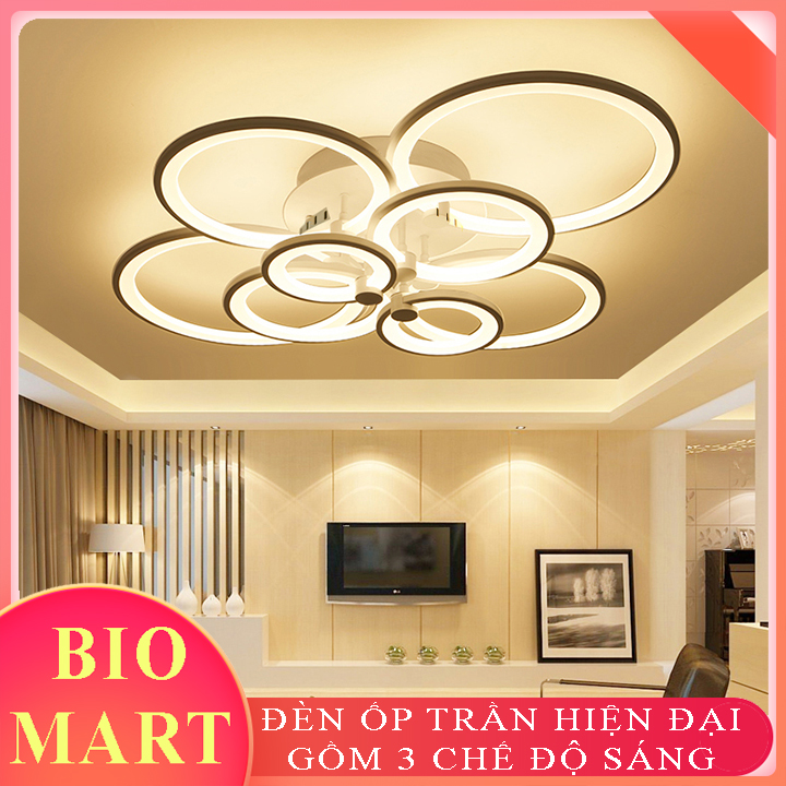 Đèn Ốp Trần Trang Trí - Đèn Trần Cánh Tròn Olympic, Gồm 3 Chế Độ Ánh Sáng, Có Điều Khiển Từ Xa Tiện Dụng – BIO100