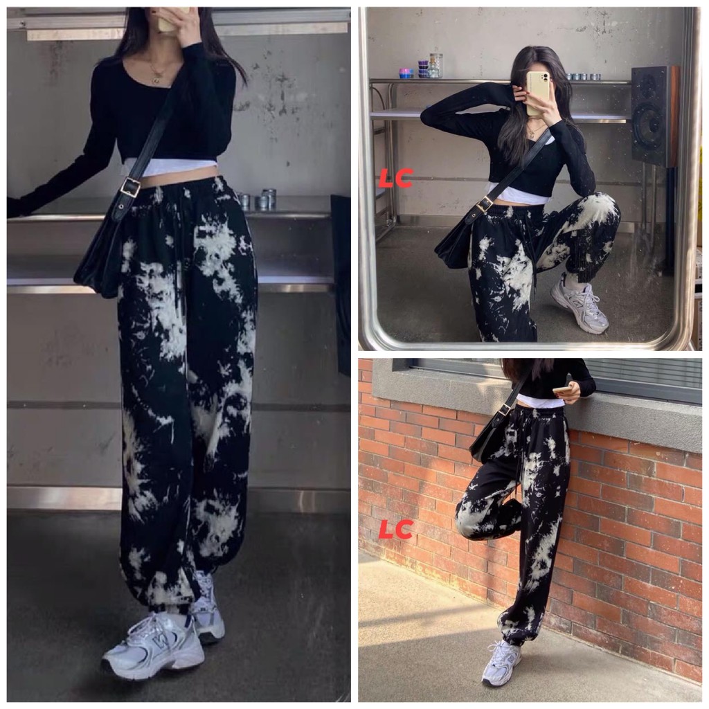 Quần bom loang đen FREESHIP quần thun cotton loang bo gấu cá tính AD17