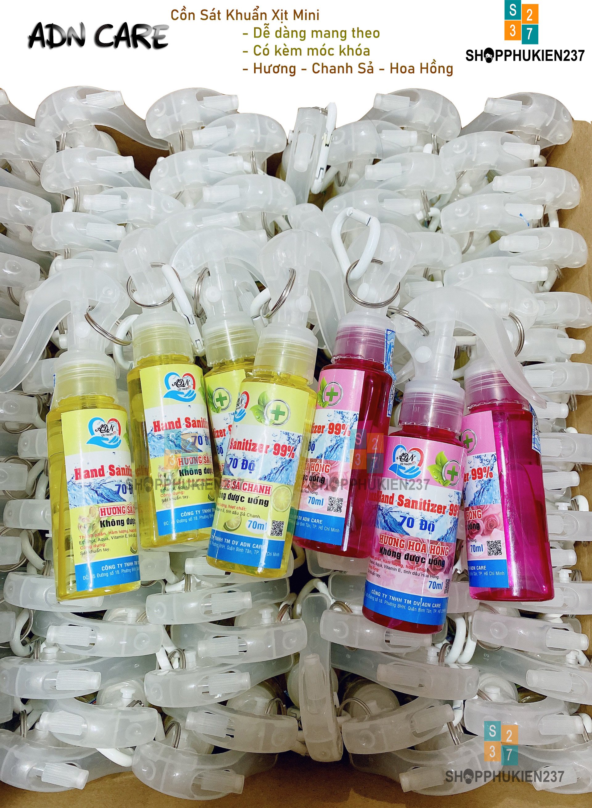 Xịt Cồn ADN Mini 70ml Có Móc Treo , Cồn Sát Khuẩn Tiện Lợi Bỏ Túi ( Có Hương Thơm )