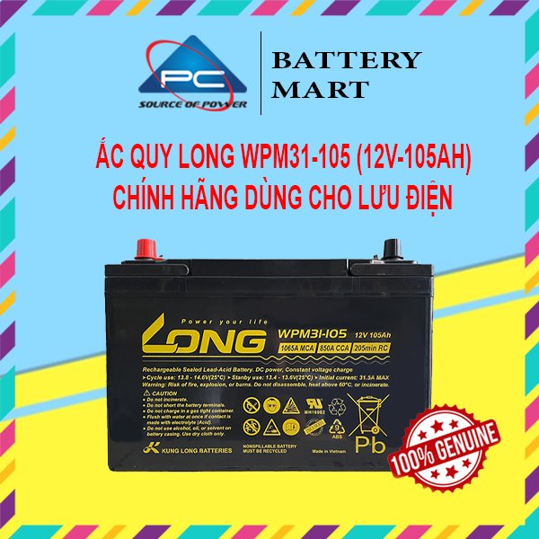Ắc Quy LONG WPM31-105 (12V-105Ah) Giá 4,141,176 Đồng*Miễn phí vận chuyển