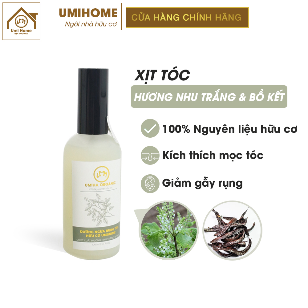Nước dưỡng tóc tinh dầu Hương Nhu Trắng và Bồ Kết UMIHOME 50/100ml dùng xịt kích mọc Tóc nhanh dài
