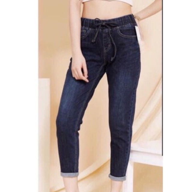 Quần jean baggy lưng thun bigsize nữ quần bò 9 tấc co giãn lưng cao