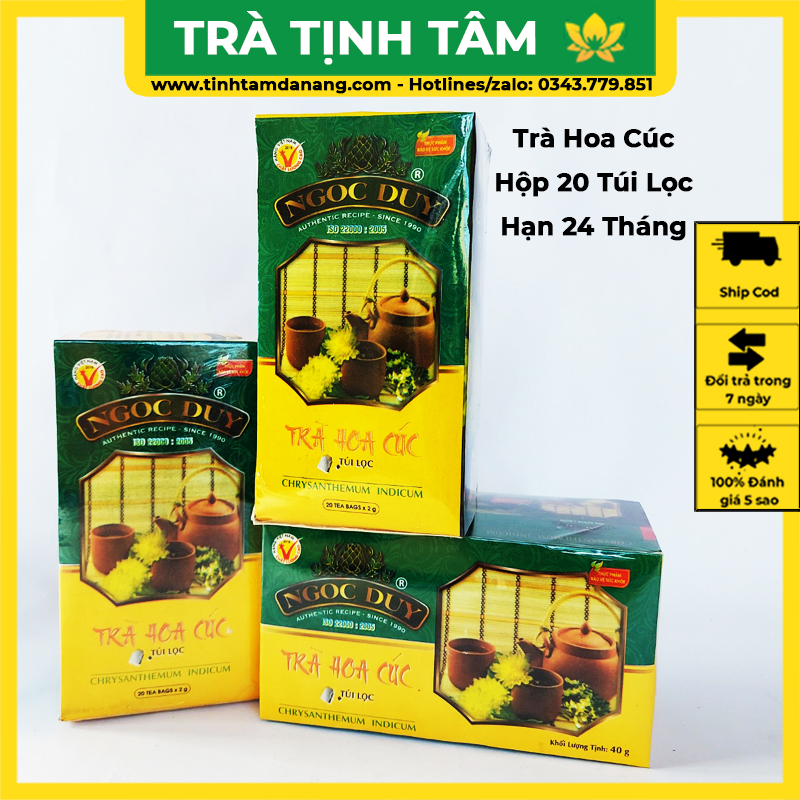Trà hoa cúc vàng túi lọc Ngọc Duy Đà Lạt hộp 40gr 20 túi lọc giúp lợi sữa thanh nhiệt ngủ ngon giấc
