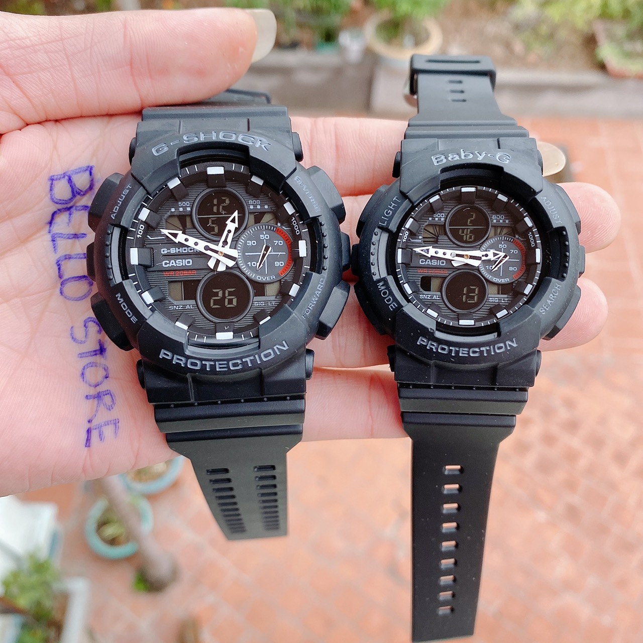Đồng hồ thể thao G-Shock GA140 Và Baby-G BA140 Màu Đen Kim Trắng,Kim điện tử tự động,GShock BabyG Chống nước 200m,dây nhám