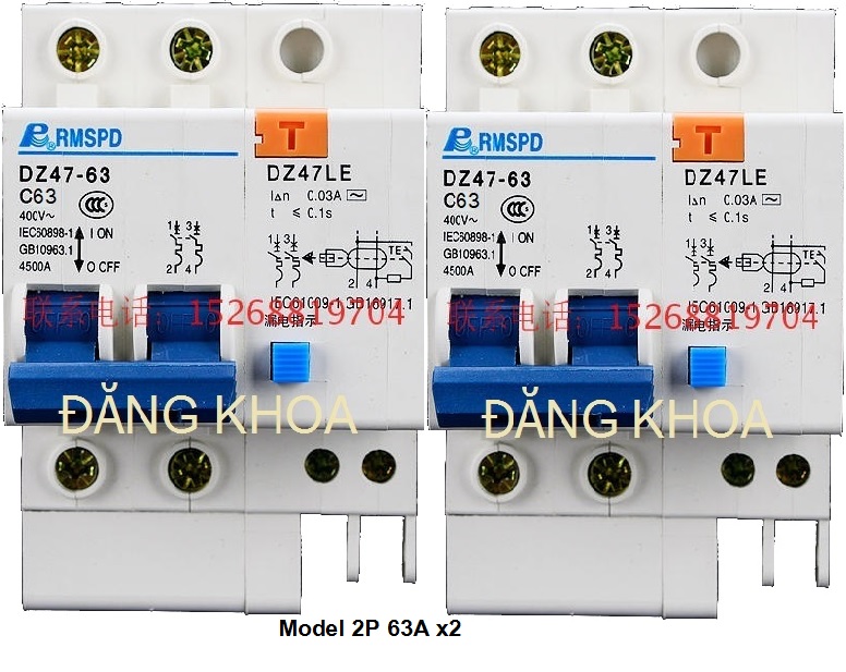 Bộ 2 Aptomat chống giật 2P 63A