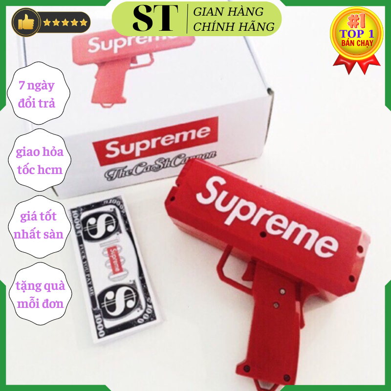 Súng bắn tiền đồ chơi party supreme money full box tặng kèm 100 tờ đô la sungbantien