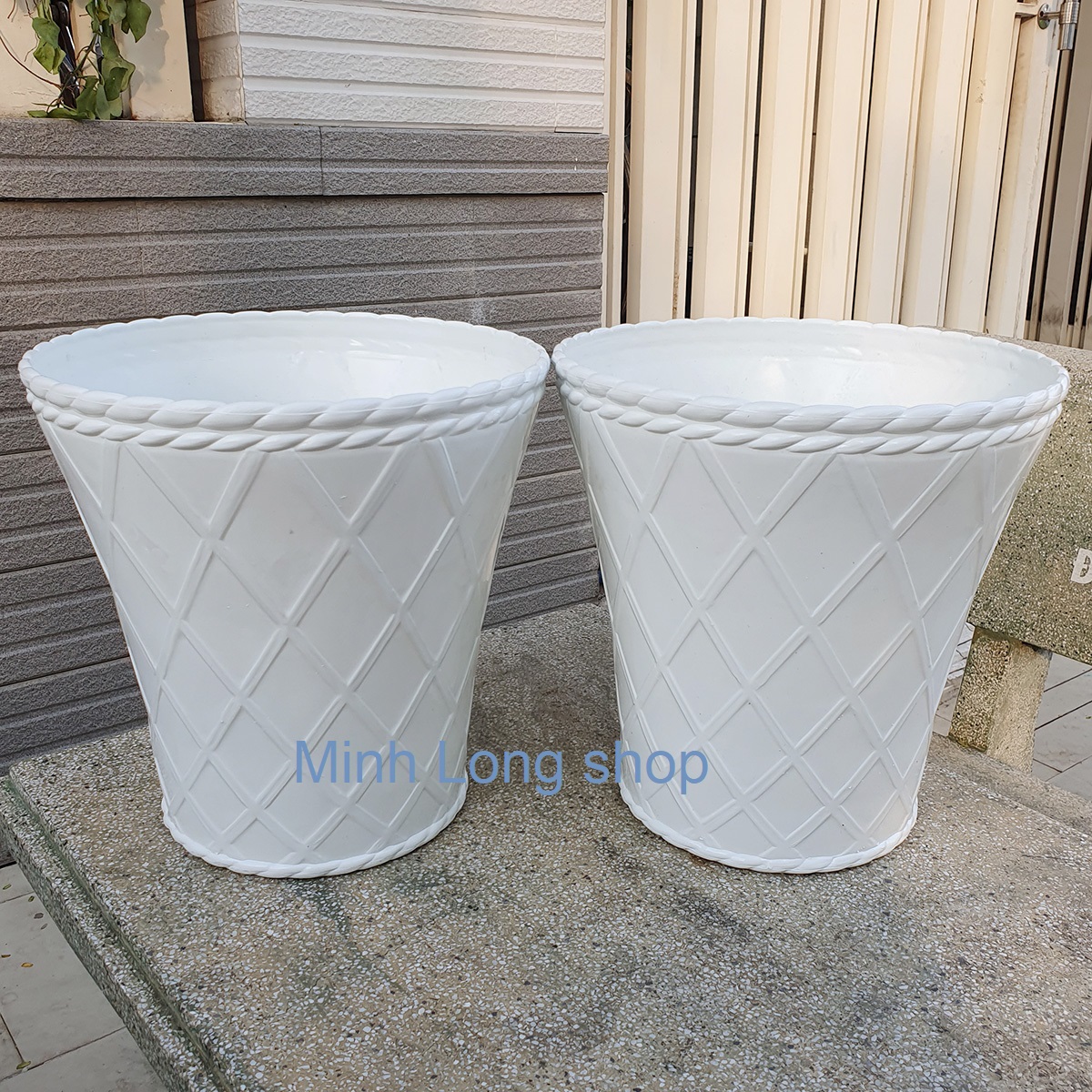 [HCM]Bộ 02 chậu caro trồng hoa kiểng màu trắng nhựa dày đẹp size trung 27x27x18cm