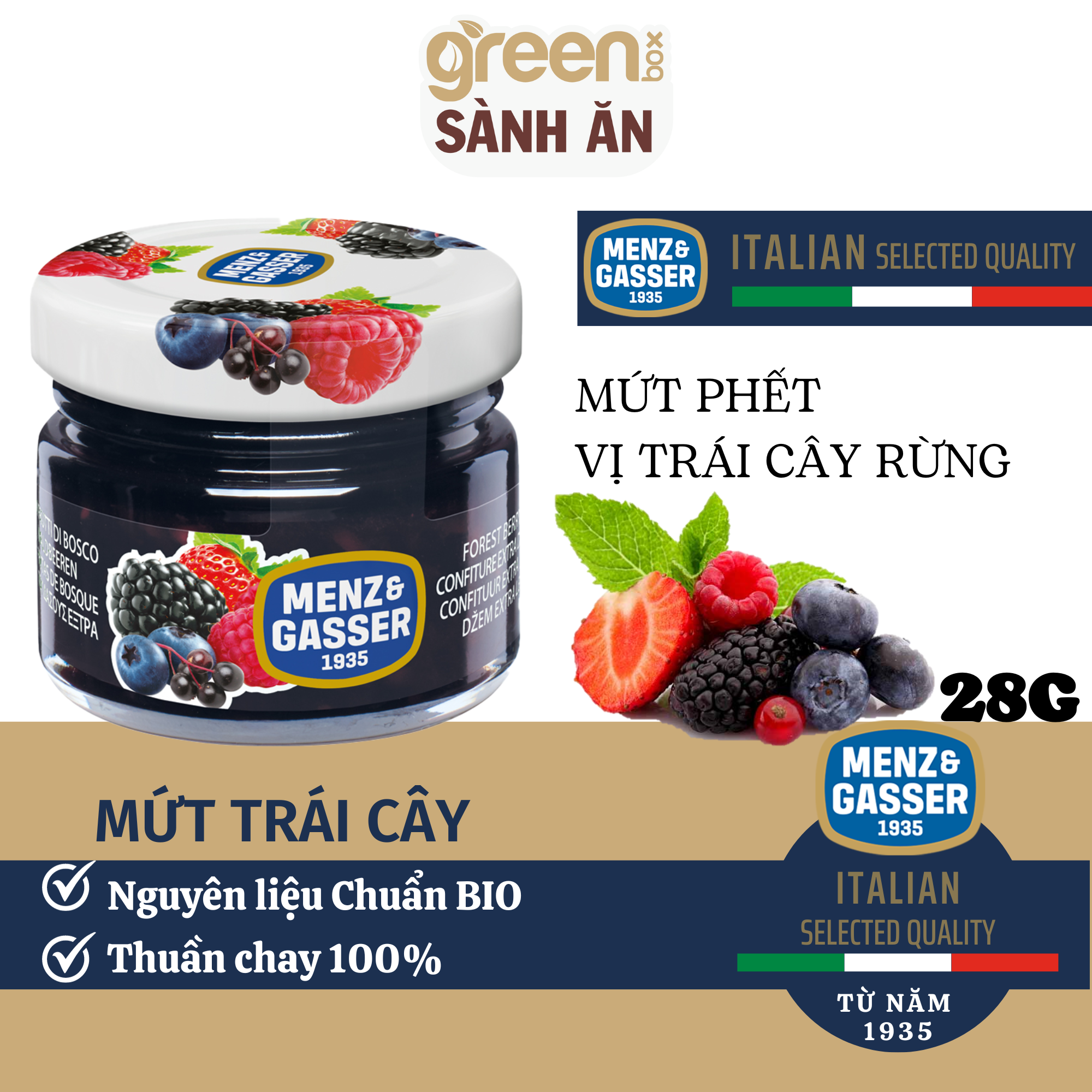 Hũ mứt trái cây rừng Menz Gasser Ý 28g