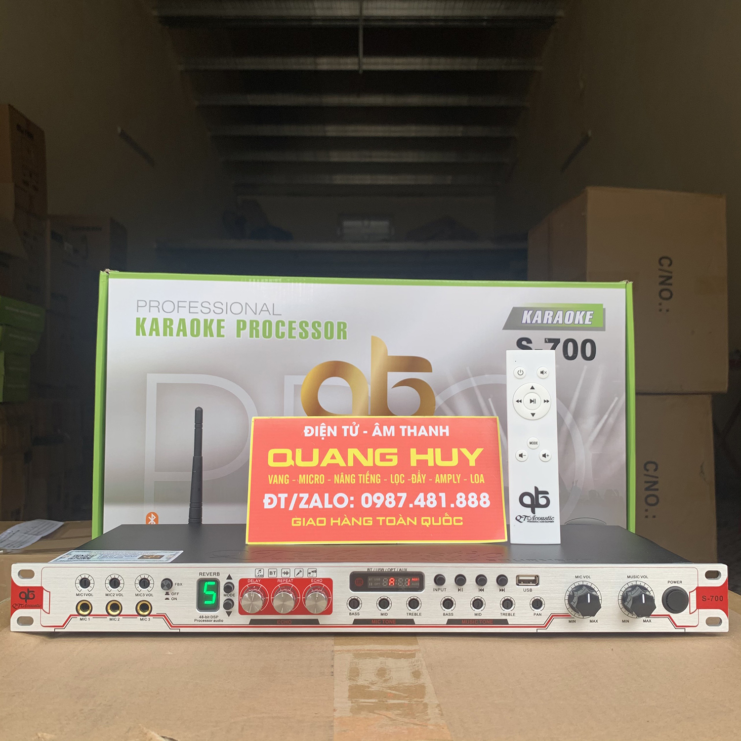 Vang cơ QT Acoustic S700 - 8 chế độ hát, có reverb, bluetooth, cổng quang - Chống hú tốt - Có khiển từ xa - Ktra chính hãng bằng camera điện thoại