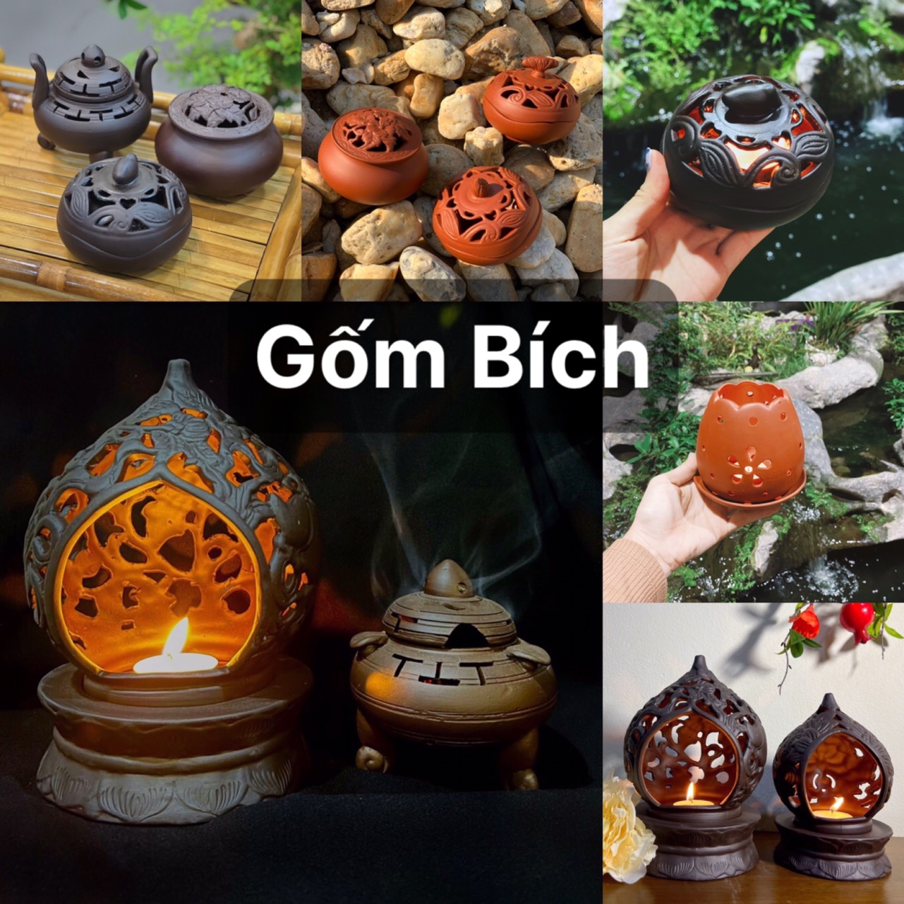Lư gốm xông đốt trầm đốt nến nhiều mẫu gốm sứ bát tràng - gốm bích